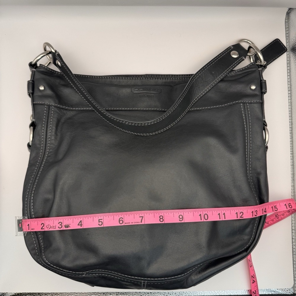 Coach Black Zoe Purse Bag Large Leather Single Strap & Silver hardware Accents - Picture 8 of 13